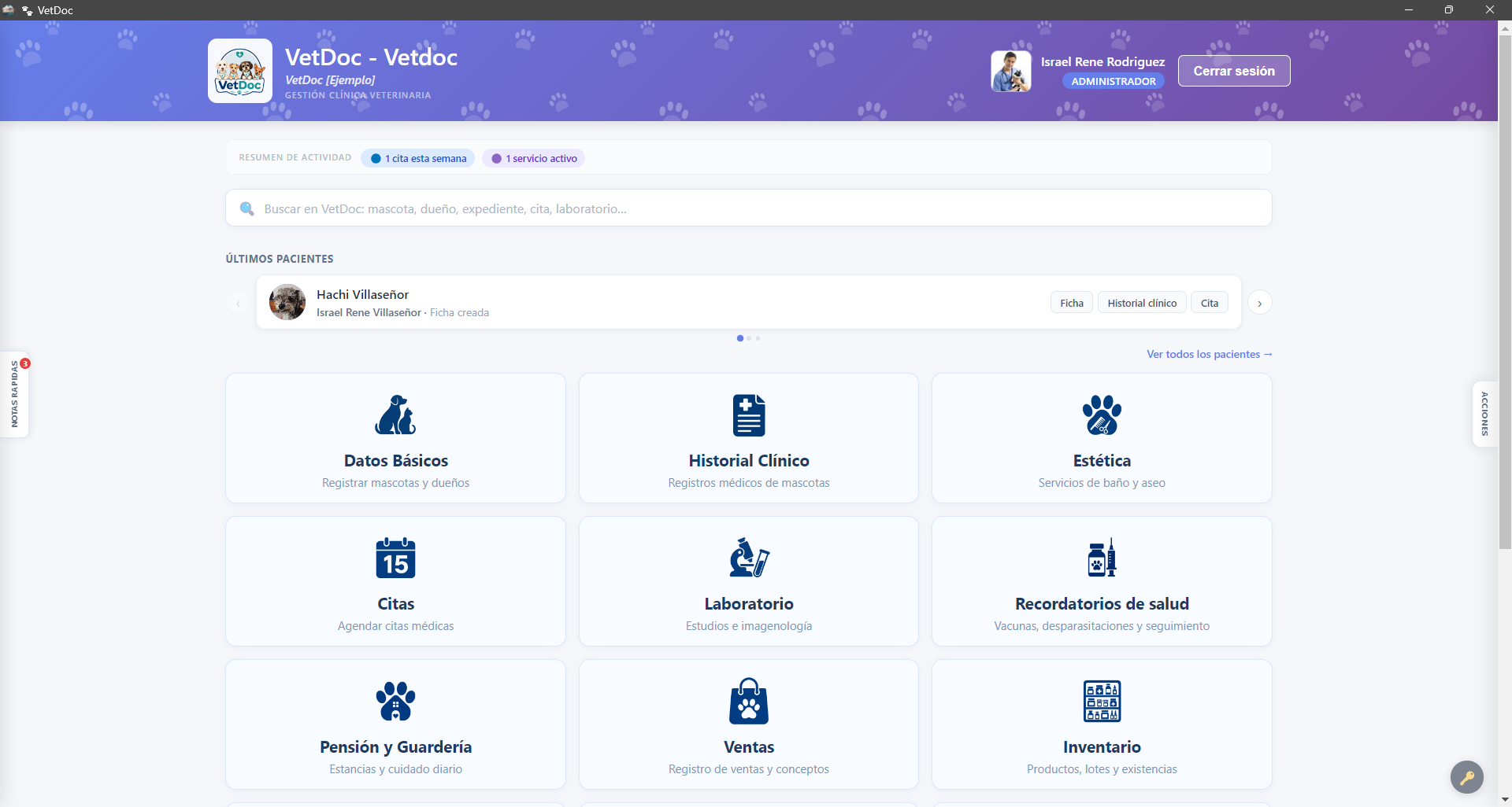 Módulos del sistema veterinario VetDoc